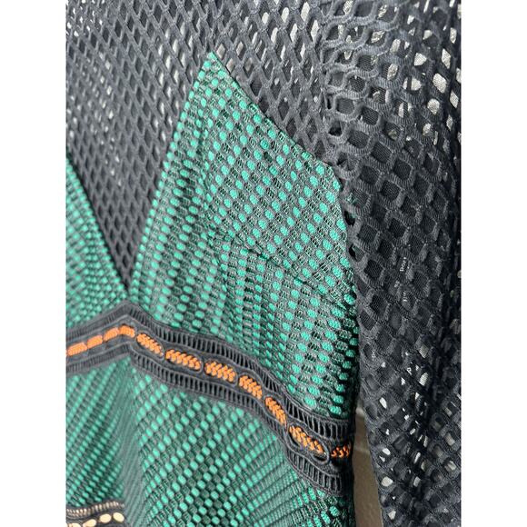 Self Portrait Black Eyelet Mesh Green & Orange Contrast High Neck Dress 6 - Picture 8 of 16